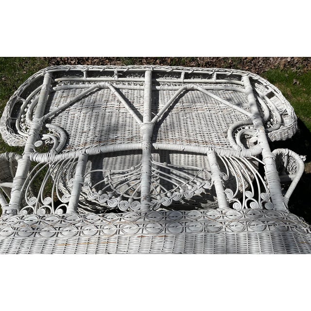 Wood 1899 Attributed to Heywood & Wakefield Wicker Loveseat, 2 Chairs and Cocktail Table Seating Group- 4 Pieces For Sale - Image 7 of 18