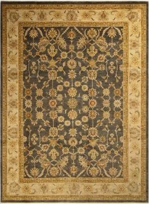 1990s Boho Chic Kafkaz Charcoal/Lt. Gold Hand-Knotted Rug - 8'11 X 11'8