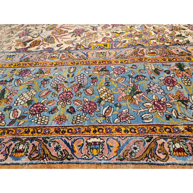 Vintage Oversized Persian Kerman Lavar Rug, Hand-Knotted Wool, Allover Vase Pattern, Ivory & Blue, 11’ X 19’ For Sale In Chicago - Image 6 of 18