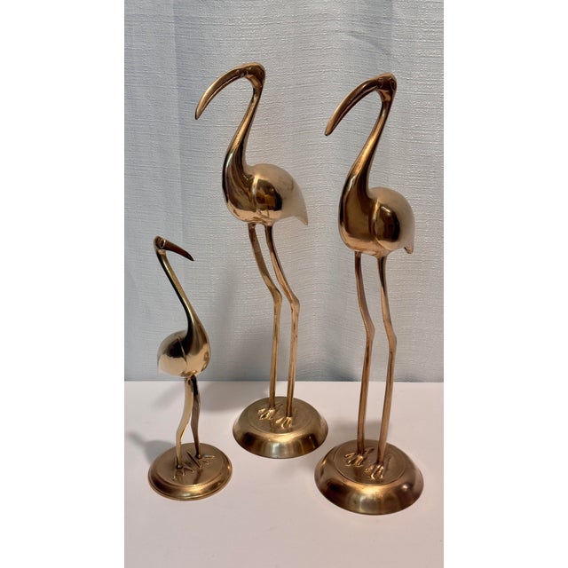 Mid 20th Century 1970s Palm Beach Regency Solid Brass "Longevity" Crane Trio - Set of 3 For Sale - Image 5 of 10