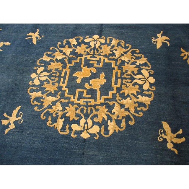 Chinese 1880s Classic Floral Deco Medallion Design Light Blue Antique Chinese Peking Rug For Sale - Image 3 of 6