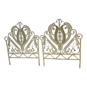 Mid 20th Century Pair of Peacock Wicker Twin Headboards