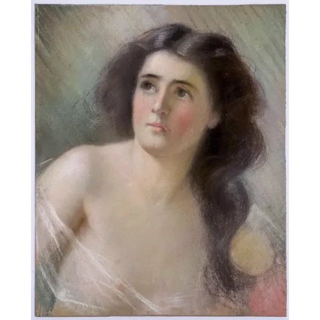Portraiture 19th Century Pastel Partial Nude Portrait of a Woman in Gilt Wood Frame For Sale - Image 3 of 6
