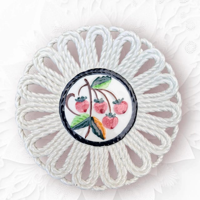 Mid-Century Modern Majolica Hand Painted Strawberries Ceramic Plate Made in Spain For Sale - Image 3 of 12