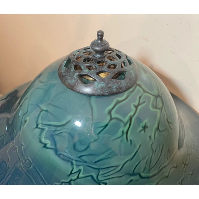 1990s Original K Dahl Glass Studios Bronze Hand Blown Glass Trout Fish Nautical Lamp For Sale - Image 9 of 12