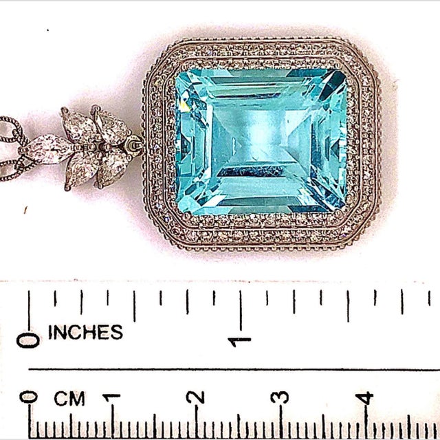 Natural Aquamarine Diamond Gold Necklace 27 TCW GIA Certified For Sale - Image 9 of 14