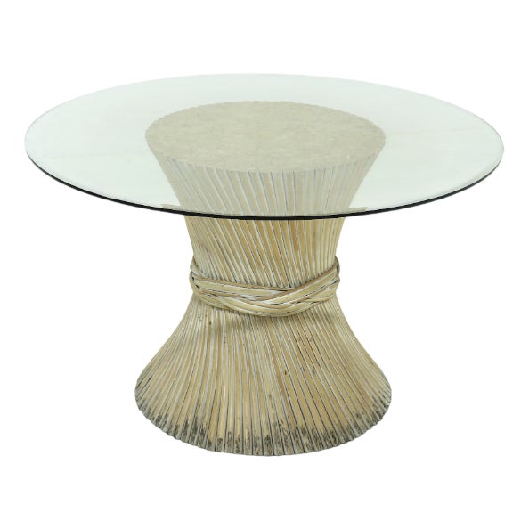 Round Bamboo and Glass Dining Table attributed to McGuire, USA, 1970s For Sale
