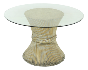 Round Bamboo and Glass Dining Table attributed to McGuire, USA, 1970s