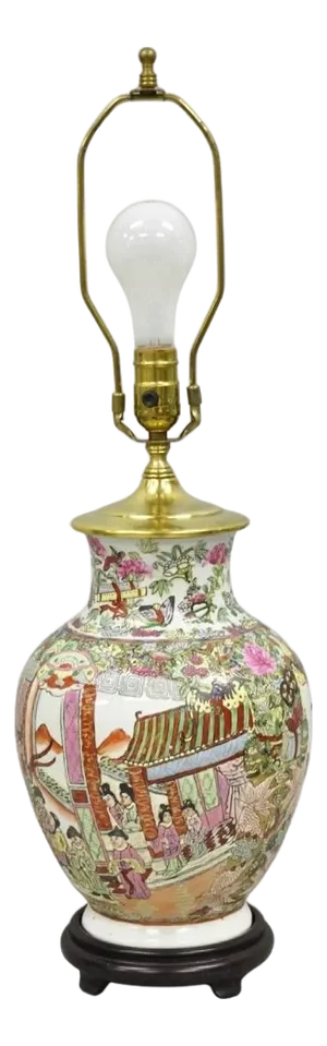 Vintage Oriental Porcelain Chinese Ginger Jar Vase Brass Chinoiserie Table Lamp