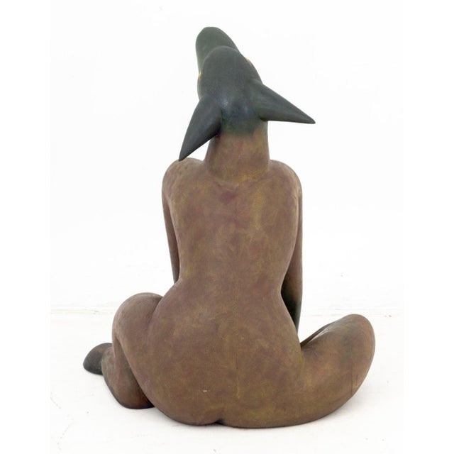 Folk Art Seated Dog Polychrome Painted Sculpture For Sale - Image 4 of 8