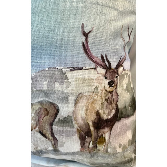 Large Bolster Pillow Decorated With a Water Color Look Rangle of Majestic Deer Grazing in a Snowy Winter Valley - Made in the U K For Sale - Image 4 of 12