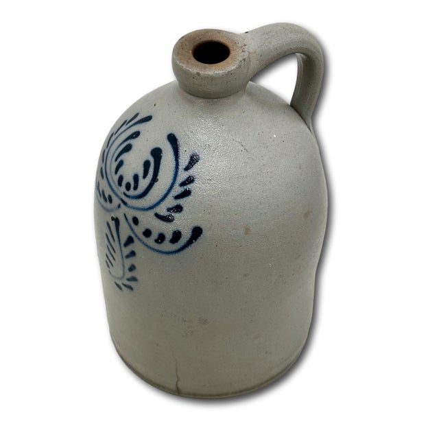 Nice Small 1 Gallon Size Antique Early American Blue Decorated Stoneware Spirits Jug - Circa Late 19th Century For Sale - Image 9 of 18
