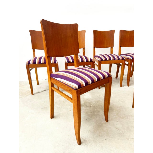 Striped Fabric Chairs, 1950s, Set of 6 For Sale - Image 3 of 16
