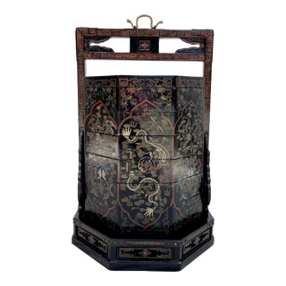 Antique Chinese Lacquered Dragon Stacking Wedding Basket For Sale