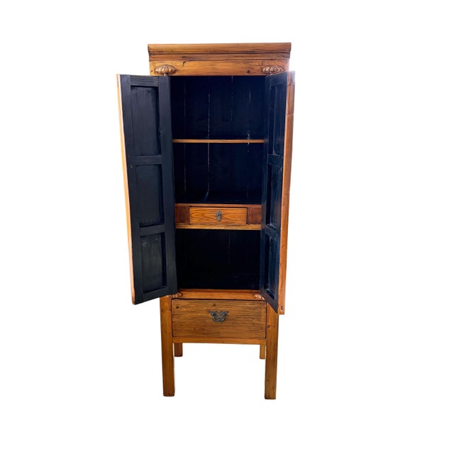 1980s Vintage Chinoiserie Cantonese High Elm Wood Armoire 69" H For Sale - Image 5 of 7