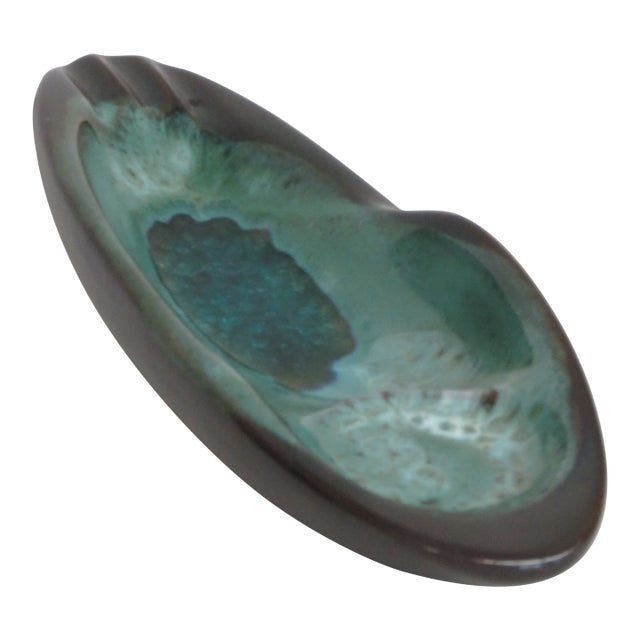 Mid Century Modern Ceramic Green and Brown Ashtray 4601b For Sale
