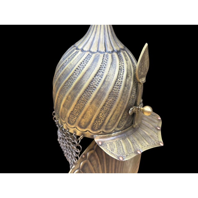 Handmade Turkish Brass Fluted Helmet Shield Set For Sale - Image 10 of 13