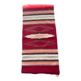 Vintage Chimayo Burgundy Red Wool Runner Weaving For Sale
