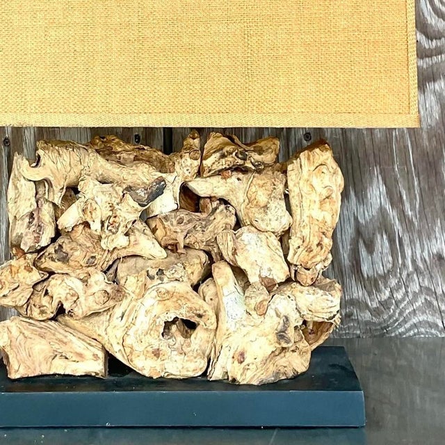 Vintage Boho Wood Knot Table Lamp For Sale - Image 10 of 13