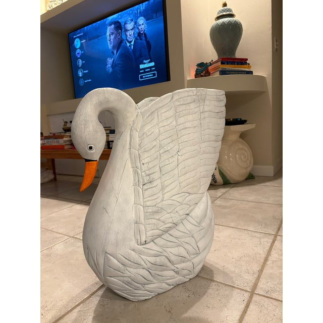 Wood Monumental Vintage Hand Carved Wooden Swan Sculpture Palm Beach Chic Folk Art For Sale - Image 7 of 13