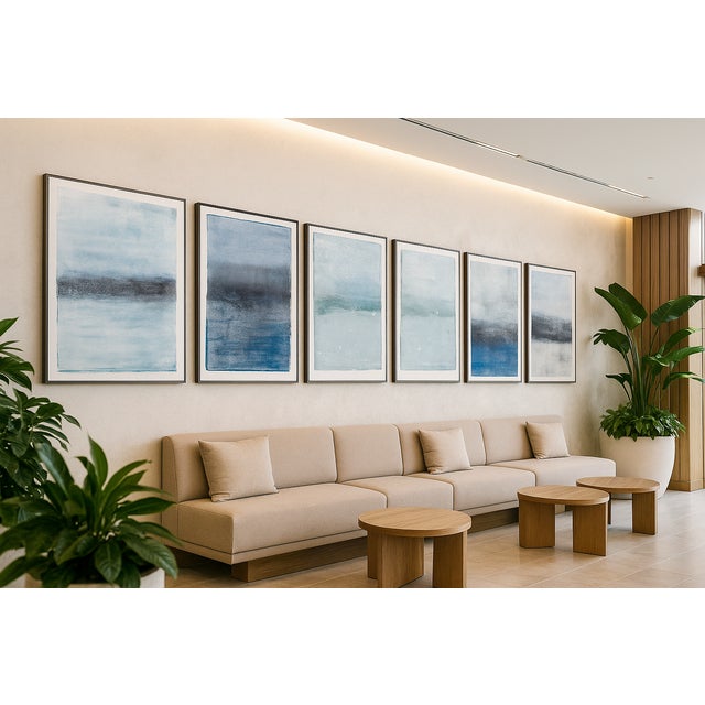 Abstract Gallery Set (6) 30*42 on Canvas - Isla De La Pasion Abstract Canvas Painting Black Gray White Blue Art by Carrie Bergey For Sale - Image 3 of 9