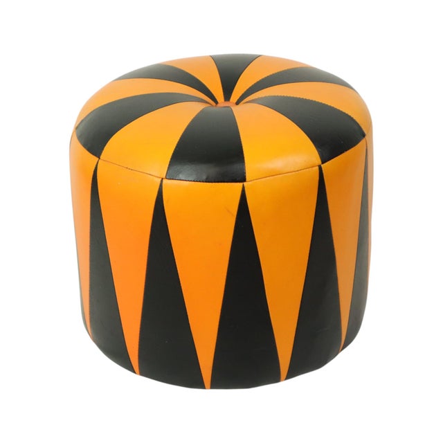 Vintage Round Pouf in Two-Tone Skai, 1960s For Sale - Image 15 of 15