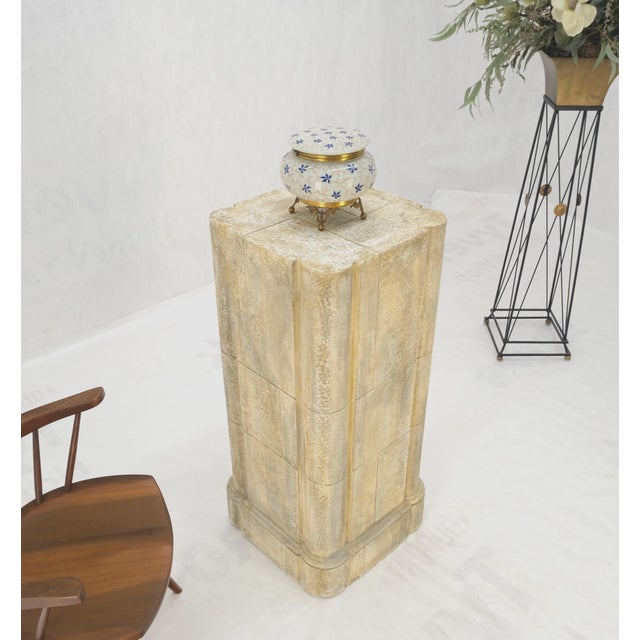 Mid-Century Modern large 19x19 Square Faux Travertine 41" Tall Carved Geometric Decorative Pattern For Sale - Image 3 of 12