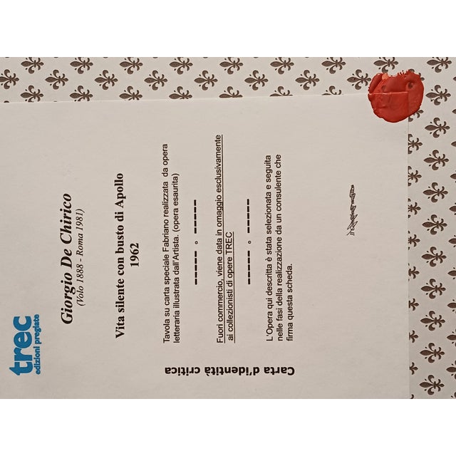 Giorgio De Chirico, Silent Life with Bust of Apollo, 1962, Screen Print, Framed For Sale - Image 7 of 9