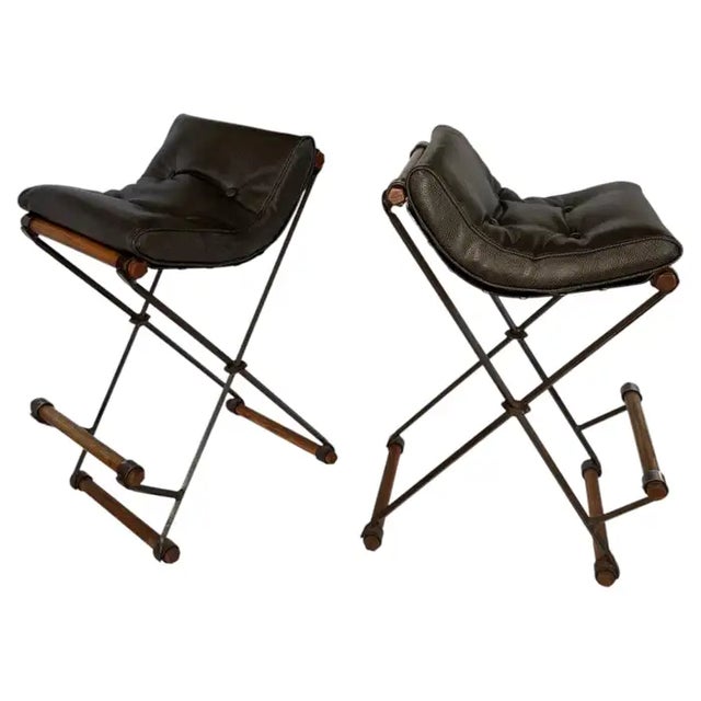 Mid-Century Modern Signed Cleo Baldon Terra Wrought Iron Bar Counter X Stools Mid Century Modern For Sale - Image 3 of 17