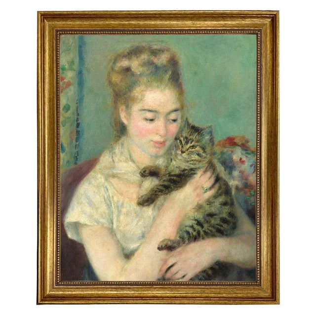 Woman With Cat Renoir Framed Print on Canvas, 19-1/2" X 23-1/2" For Sale - Image 4 of 4
