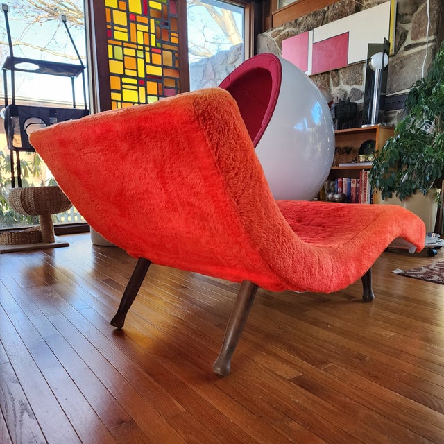 Orange Vintage Mid-Century Modern Wave Chaise Lounge in Orange-Red Plush Upholstery, Adrian Pearsall Style For Sale - Image 8 of 16