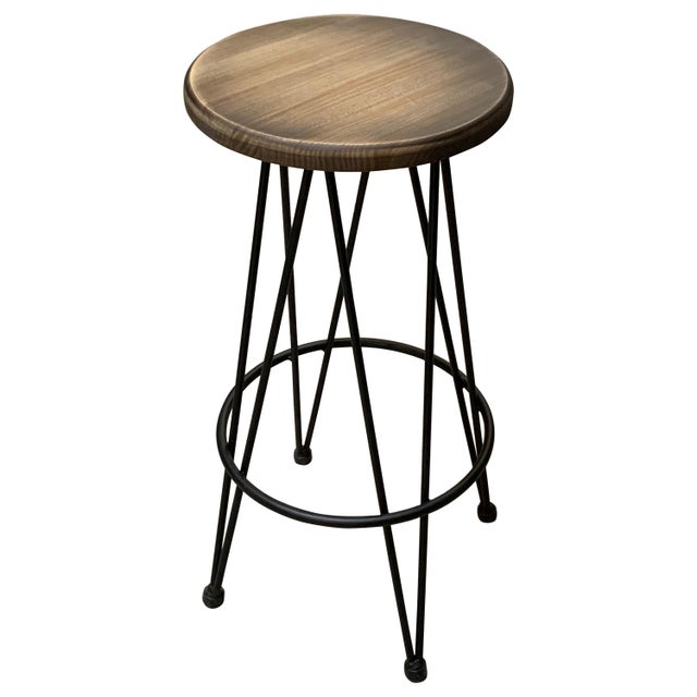 Industrial, counter height, shop stool features a wrought iron frame and seat. You can customize the measurements, colors...