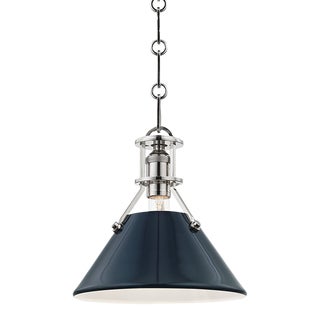 Mark D. Sikes 1 Light Painted No. 2 Pendant, Small, Polished Nickel & Darkest Blue For Sale