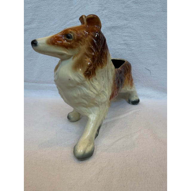 American 1940s Lifelike Porcelain Collie Planter For Sale - Image 3 of 12
