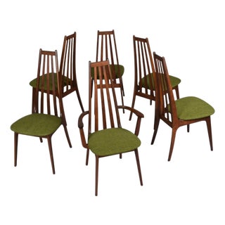 Henry P. Glass High Back Dining Chairs With Original Green Fabric For Sale