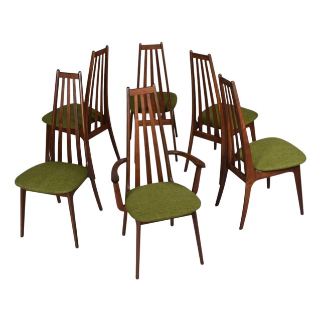 Henry P. Glass High Back Dining Chairs With Original Green Fabric For Sale