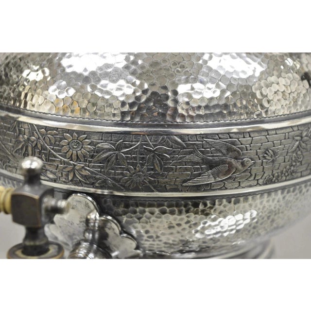 Victorian Antique Victorian Silver Plated Hand Hammered Samovar Coffee Pot Water Warmer For Sale - Image 3 of 11