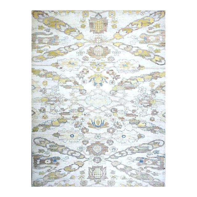 21st Century Turkish Oushak Wool 10x13 Gold, Ivory & Slate Blue Handmade Area Rug #1144129 For Sale
