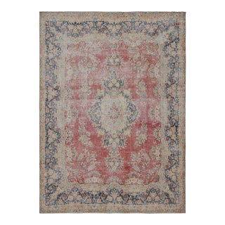 Vintage Persian Kerman Rug in Red, Blue and Beige Floral Patterns by Rug & Kilim For Sale