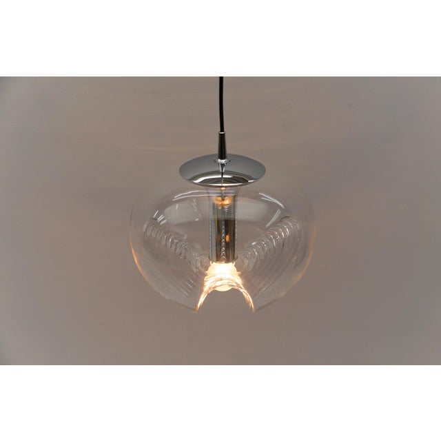 Silver Clear Glass Wave Pendant Lamp by Koch & Lowy for Peill & Putzler, 1960s For Sale - Image 8 of 9