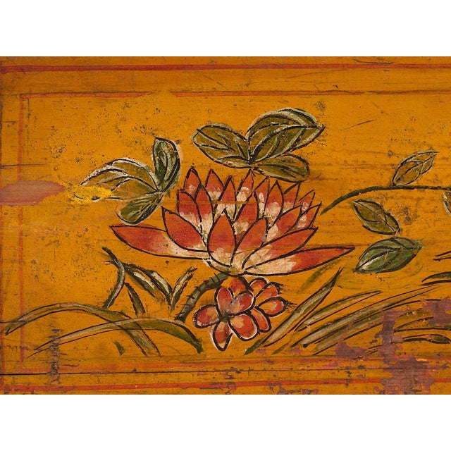 Antique Chinese Ochre Colored Box with Painted Lotus Flowers, 1900s For Sale - Image 6 of 9