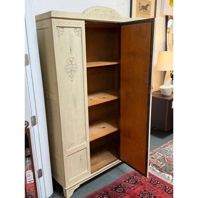 Shabby Chic Provincial Armoire With Shelving, Ivory For Sale - Image 3 of 12
