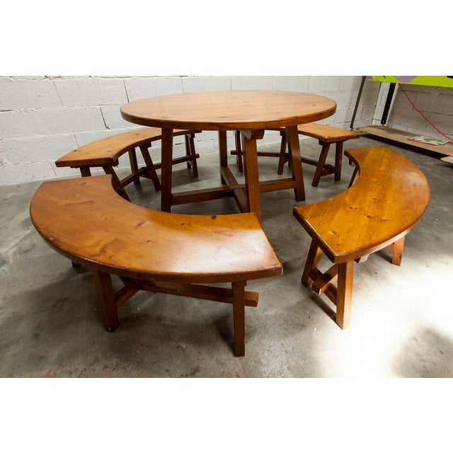 Round Pine Table and Circular Benches, 1960s, Set of 5 For Sale - Image 11 of 18