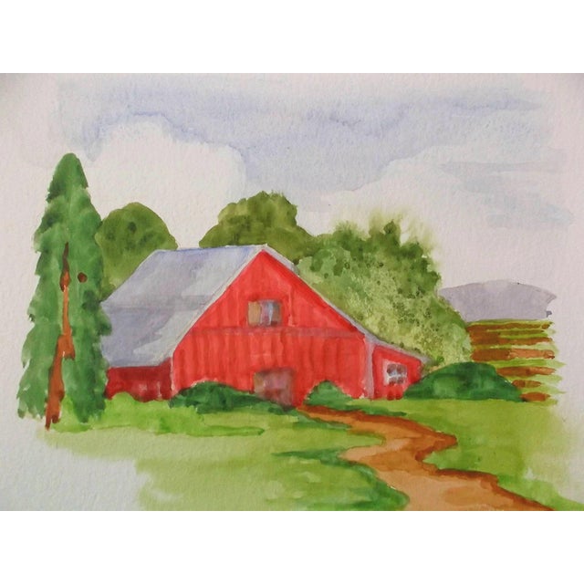 Lynne French Red Farm Barn Original Watercolor Painting Chairish