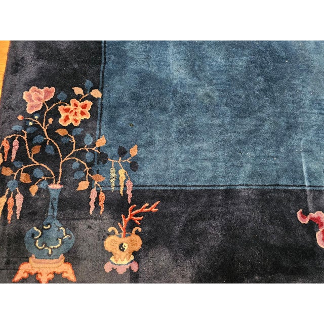Antique Chinese Art Deco Rug, Hand-Knotted Wool Pile, Phoenix Motif Design, French Blue & Navy, 10' X 17’ For Sale - Image 16 of 17