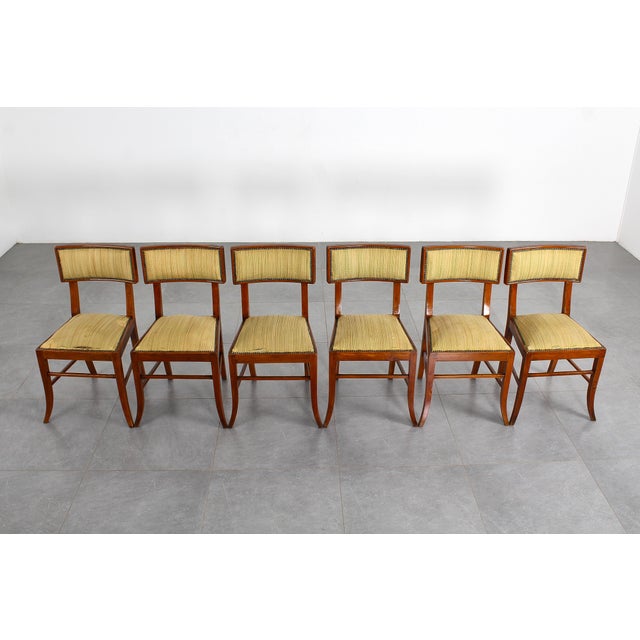 Wood Mid-Century Italian Wood and Yellow Fabric Chairs, 1960s, Set of 6 For Sale - Image 7 of 16