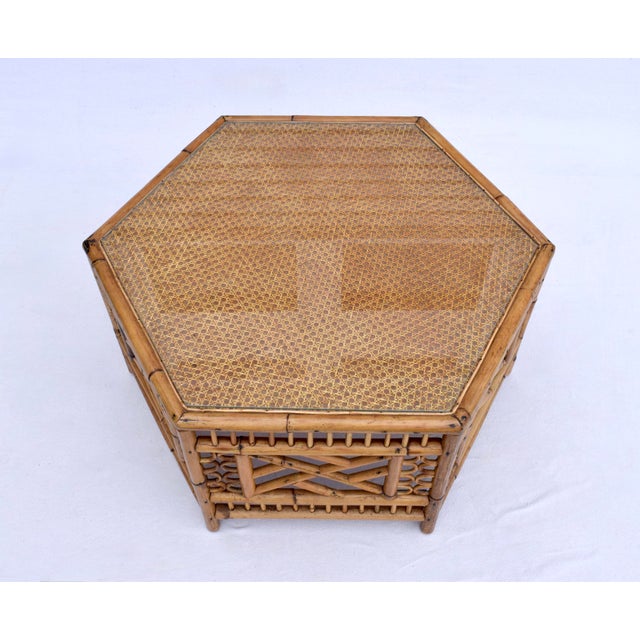 Brighton Pavilion Hexagon coffee cocktail table with bamboo rattan Chinese Chippendale fretwork frame & cane top. Includes...