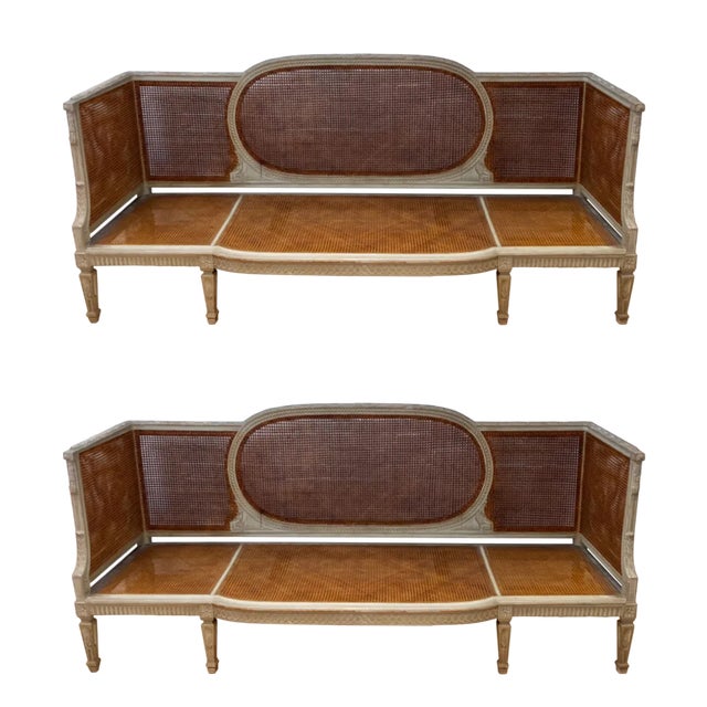 Set of French Caned Sofas, 1940s For Sale