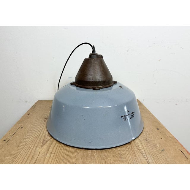 Industrial Grey Enamel and Cast Iron Pendant Light, 1960s For Sale - Image 15 of 17