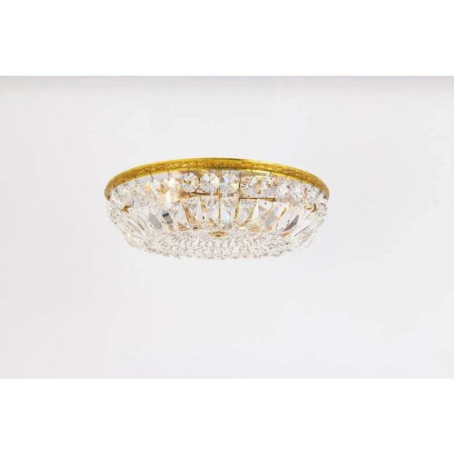 Brass and Crystal Flush Mount attributed to Palwa, Germany, 1970s For Sale - Image 3 of 9